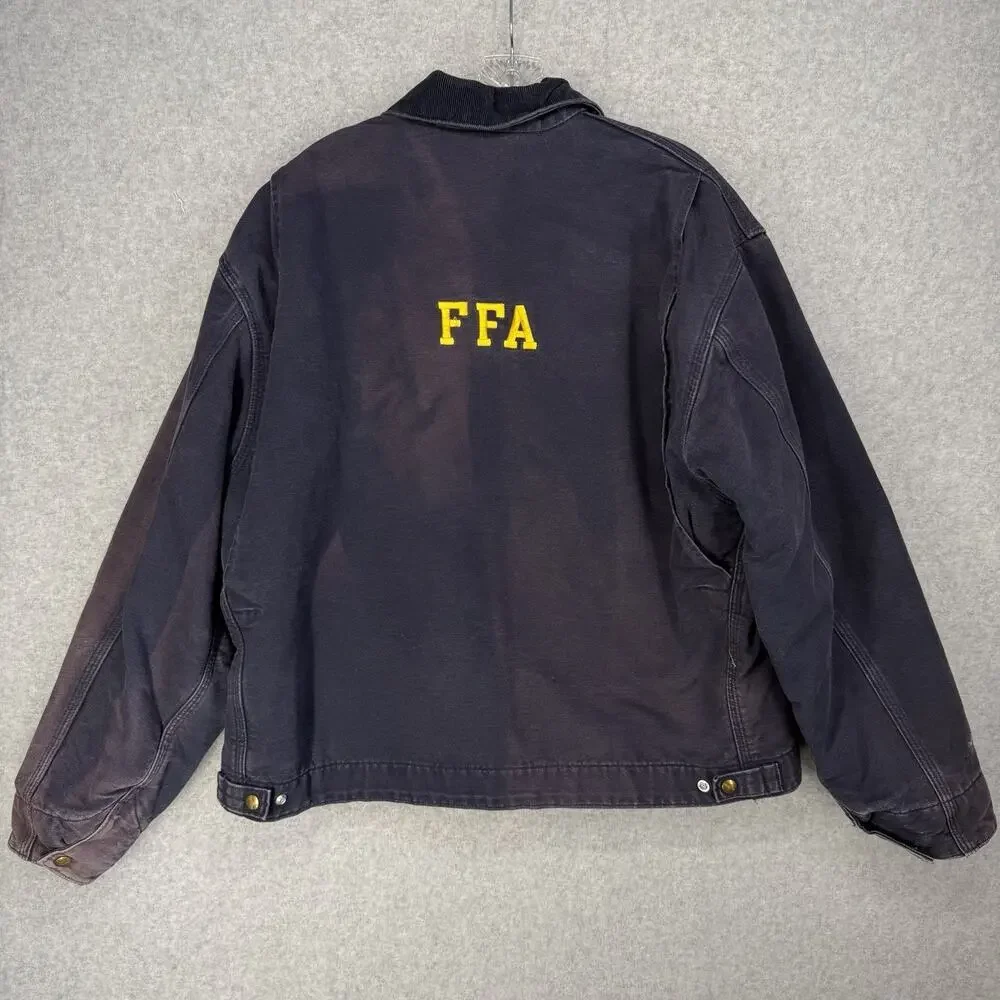 Carhartt FFA Jacket Mens XL Blue Flannel Lined Vintage USA Distressed